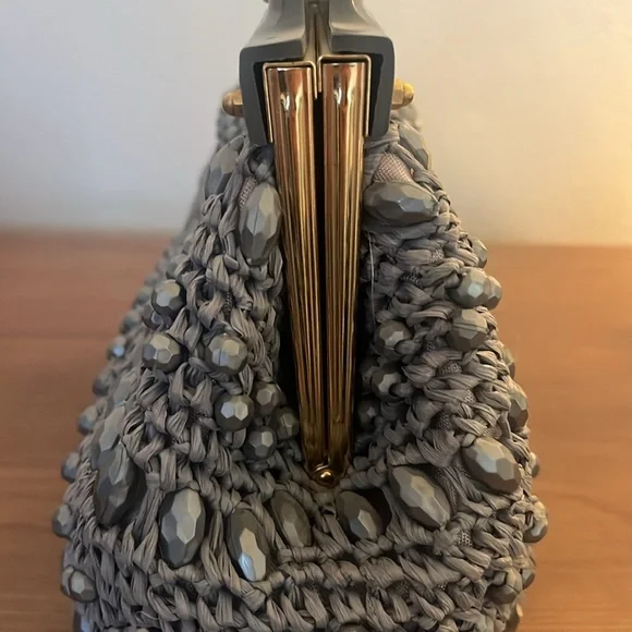 Vintage Dena of Dallas-made in Italy gray beaded handbag - Picture 7 of 11